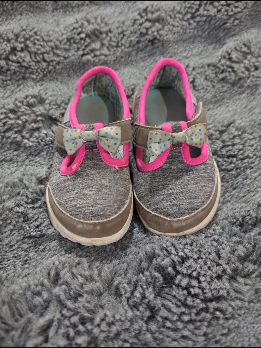 Girls' Sketchers Casual Gray & Pink Bow Slip-On Shoes
